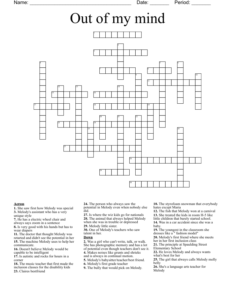 Out Of My Mind Crossword WordMint