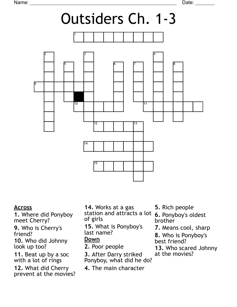 Outsiders Ch 1 3 Crossword WordMint Outsiders Ch 1 3 Crossword WordMint