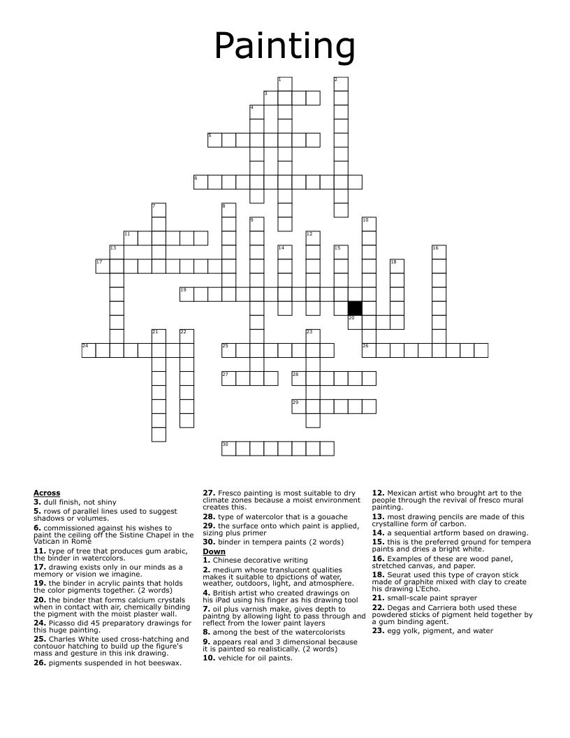 Painting Crossword WordMint Painting Crossword WordMint
