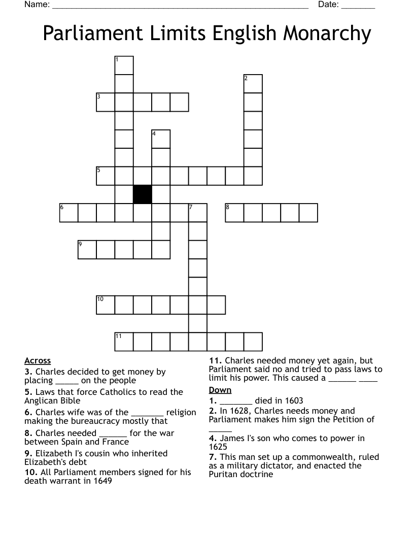 Parliament Limits English Monarchy Crossword WordMint