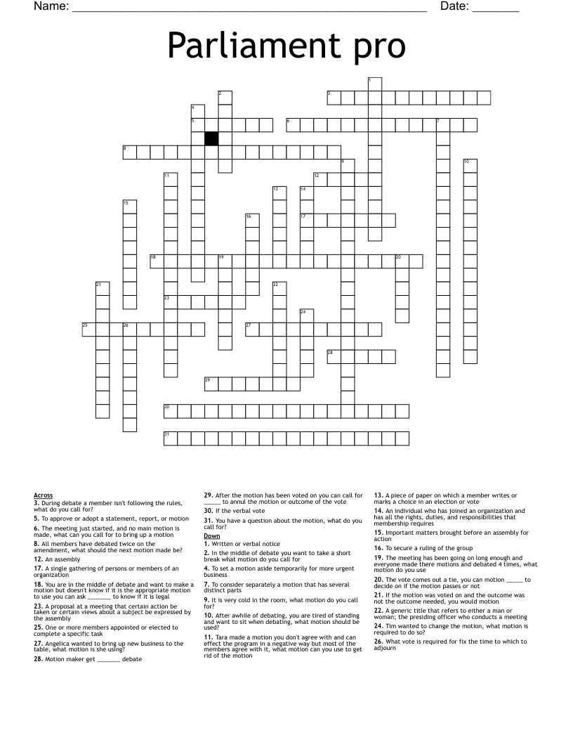 Parliament Pro Crossword WordMint