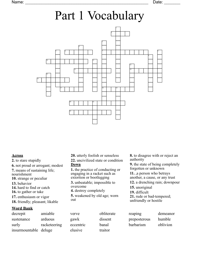 Part 1 Vocabulary Crossword WordMint