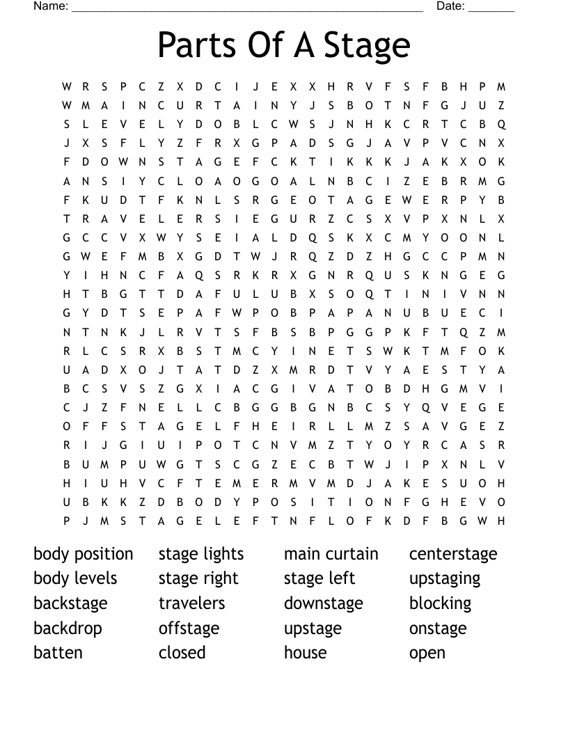 Parts Of A Stage Word Search WordMint