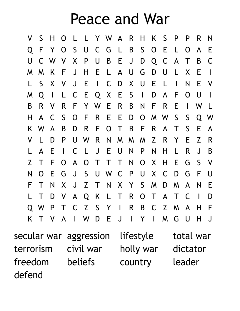 Peace And War Word Search WordMint