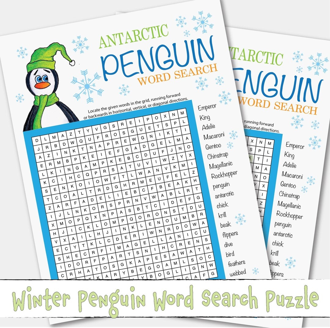 Penguin Antarctic Winter Word Search Look And Find Puzzle Game Activity Etsy