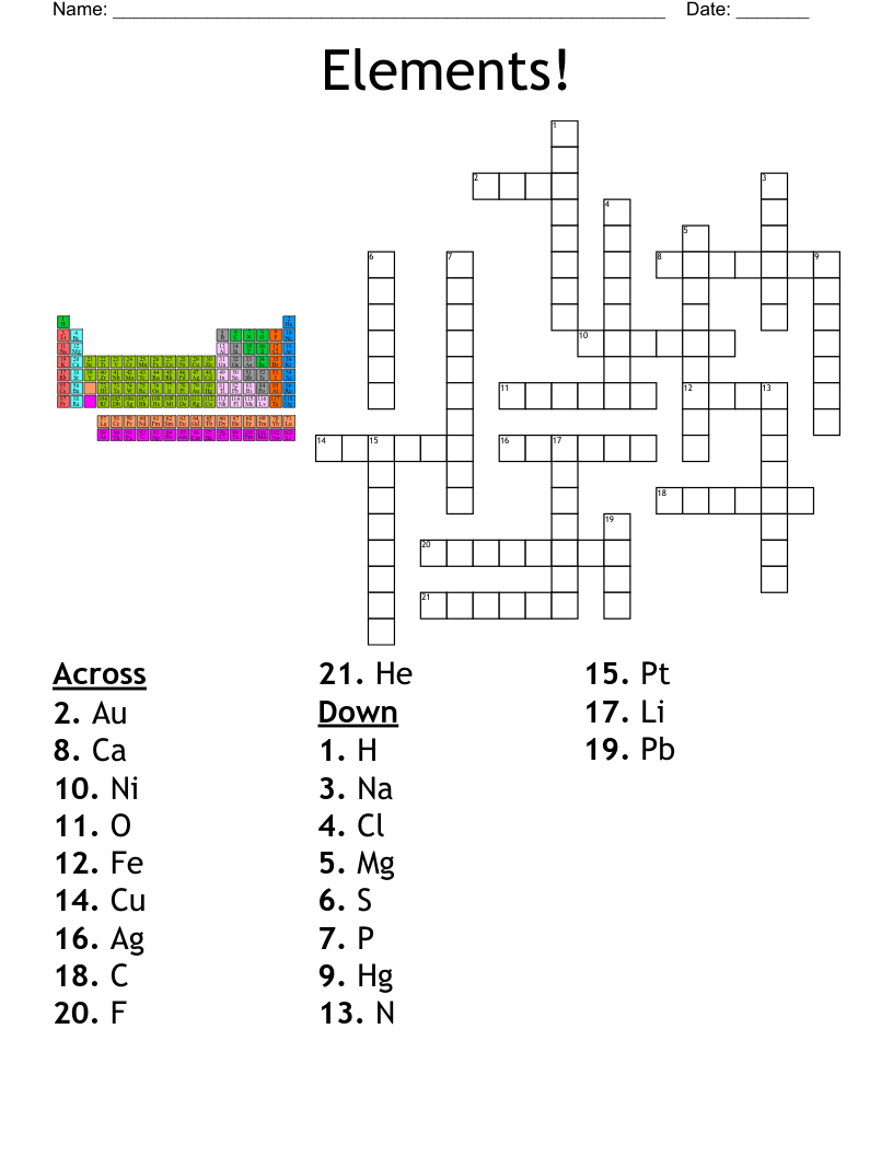 Periodic Table Of Elements Crossword WordMint