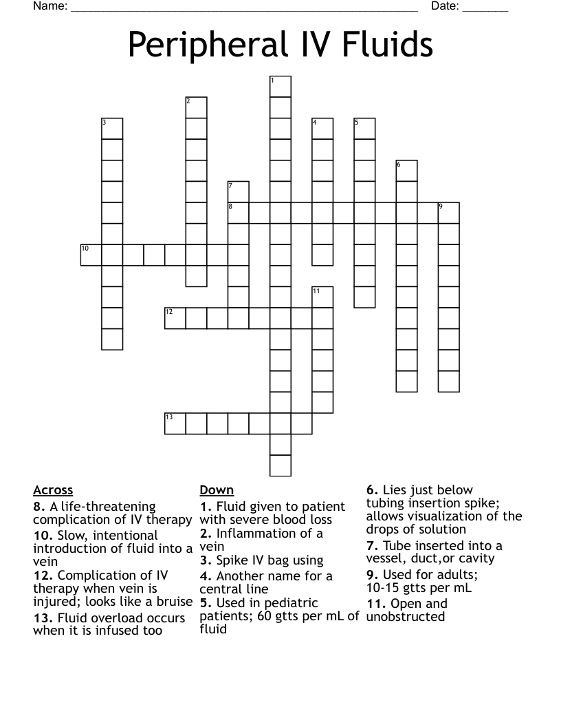 Peripheral IV Fluids Crossword WordMint Peripheral IV Fluids Crossword WordMint