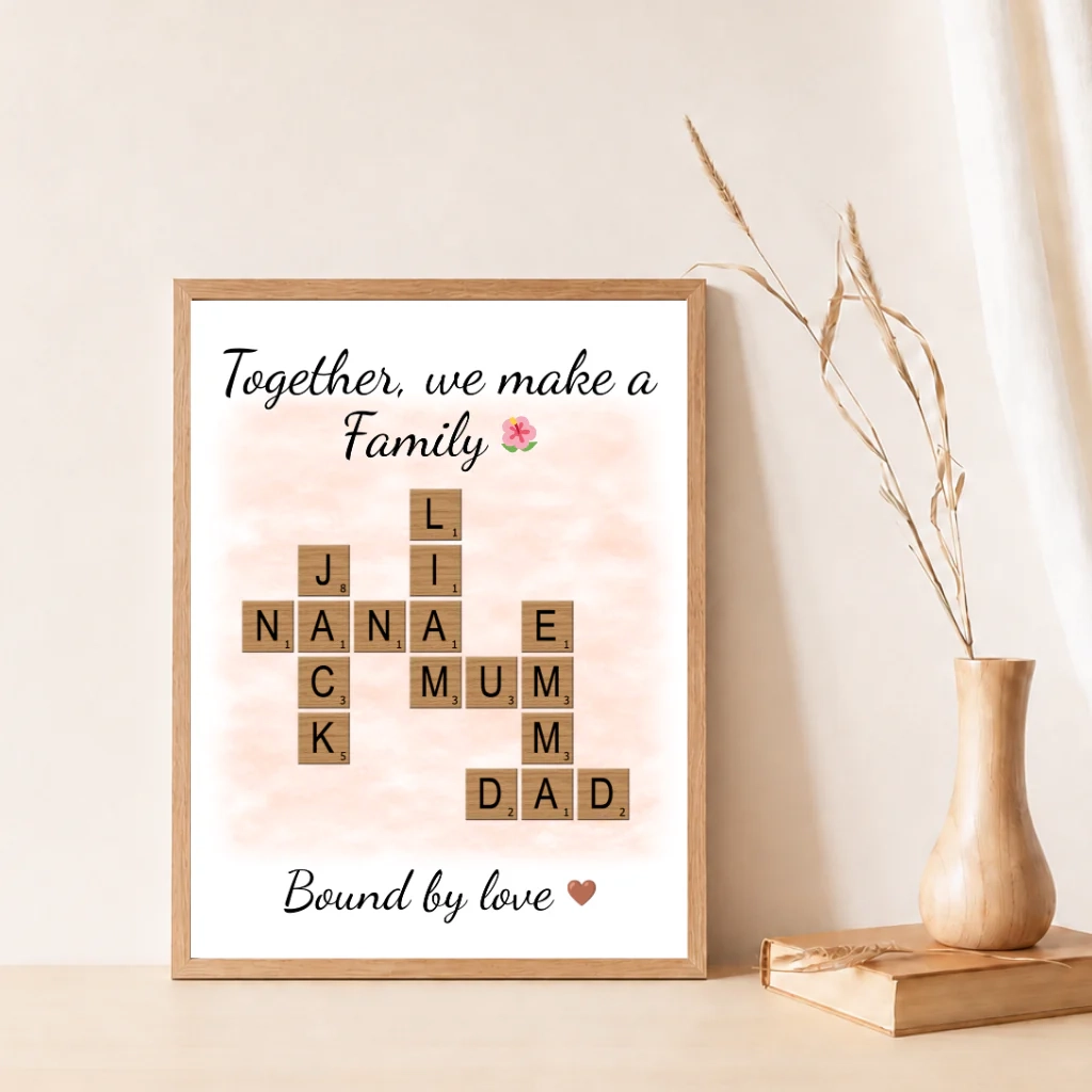 Personalised Family Crossword Poster Scrabble Style Name Gift AllCustom