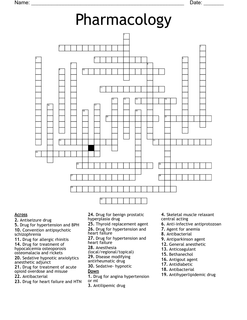 Pharmacology Crossword WordMint