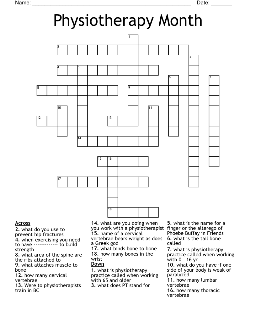 Physiotherapy Month Crossword WordMint