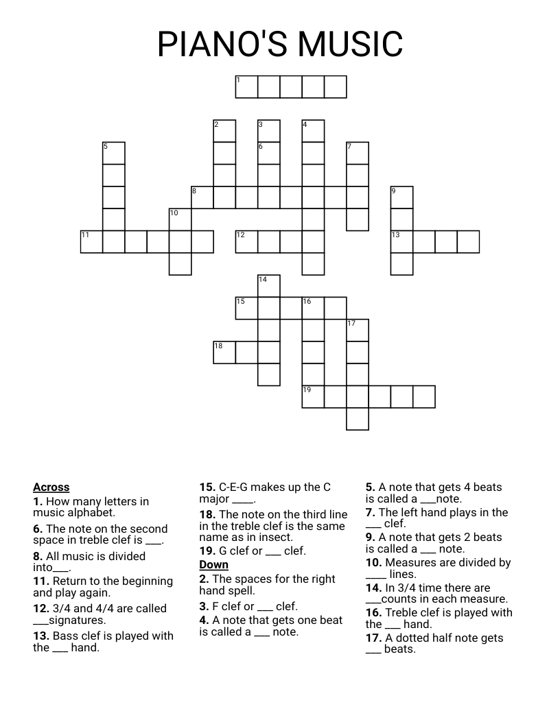 PIANO S MUSIC Crossword WordMint