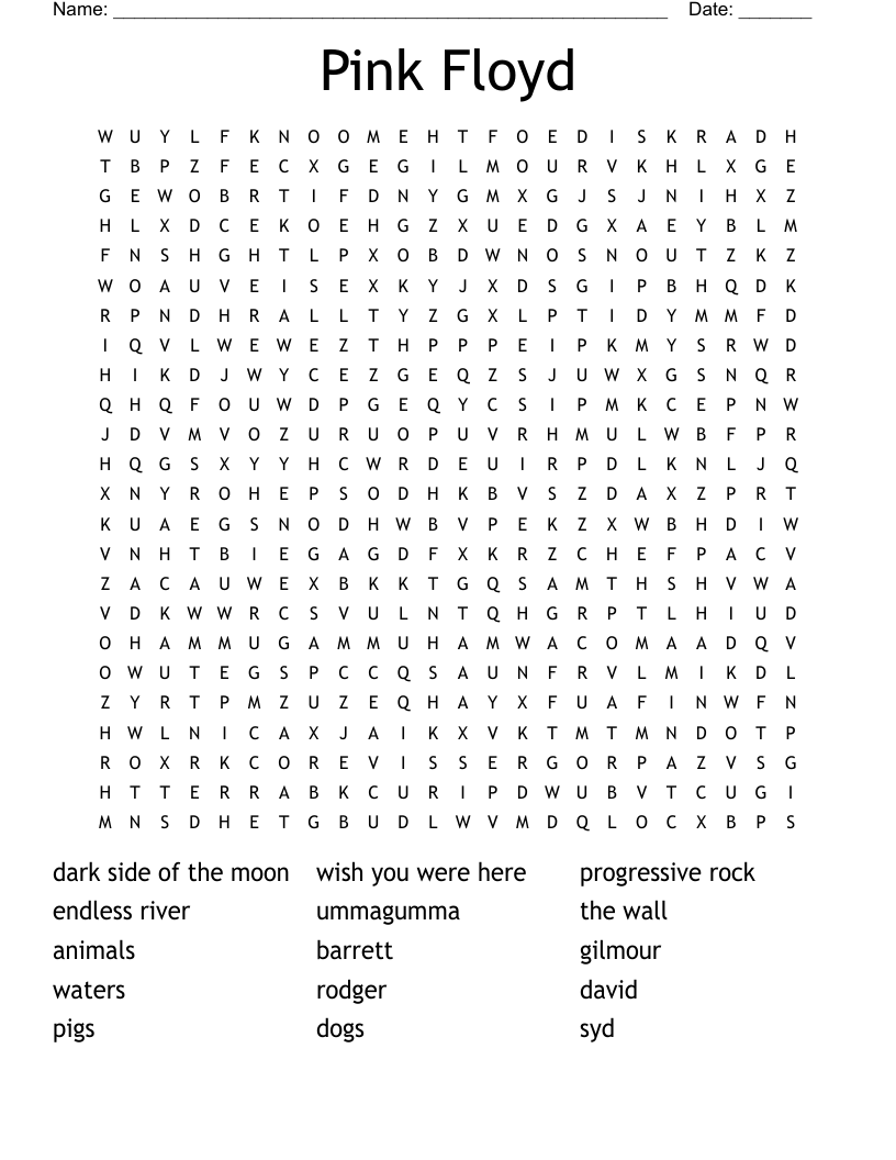 Pink Floyd Word Search WordMint Pink Floyd Word Search WordMint