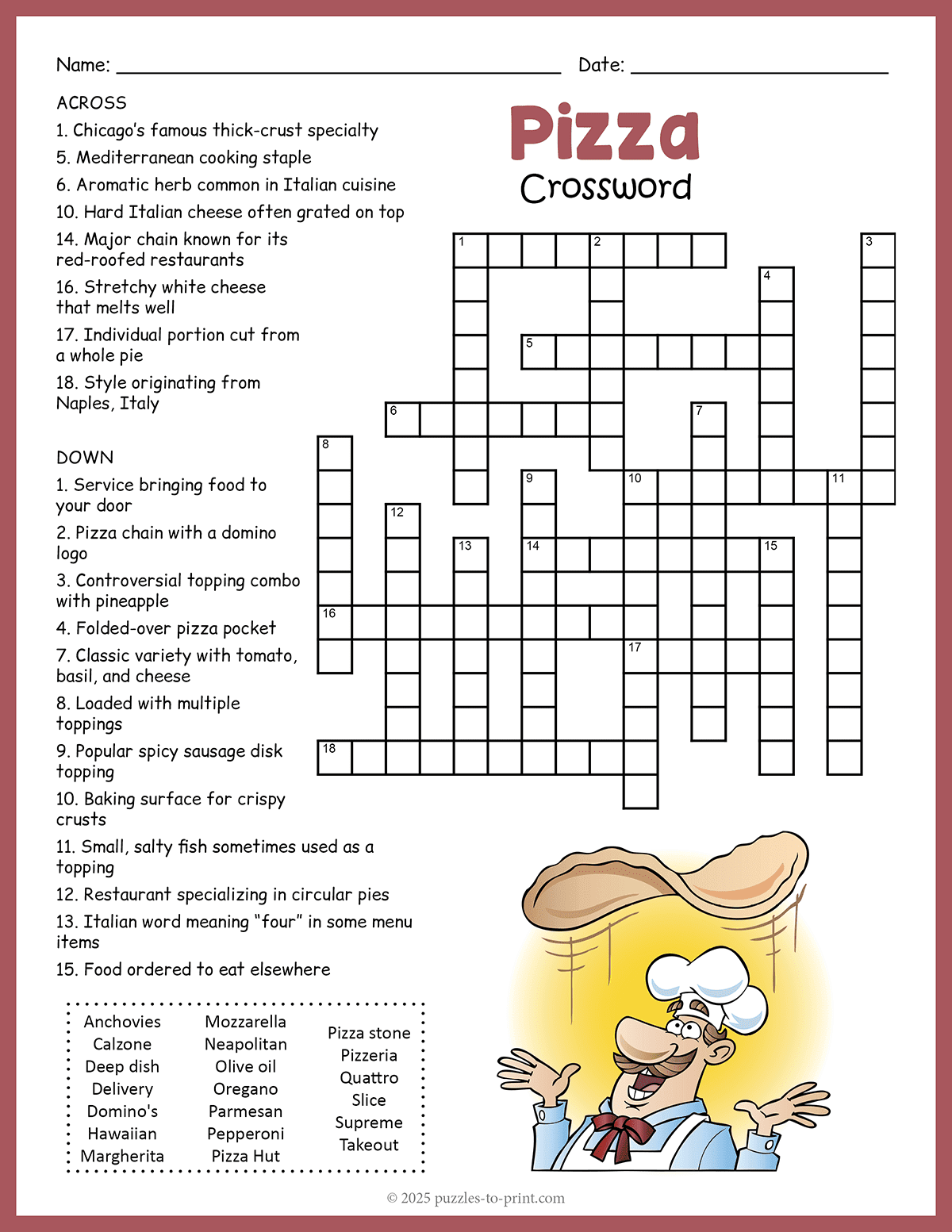 Pizza Crossword