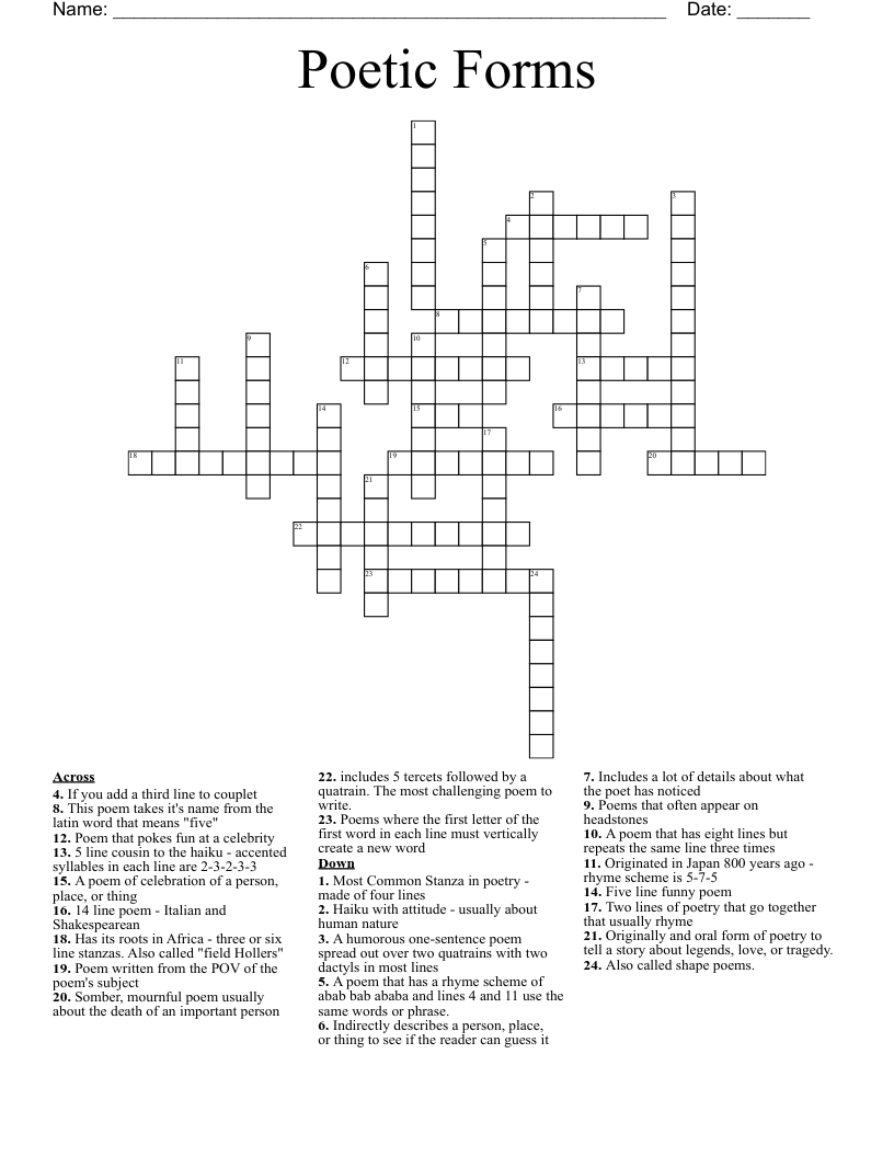 Poetic Forms Crossword WordMint