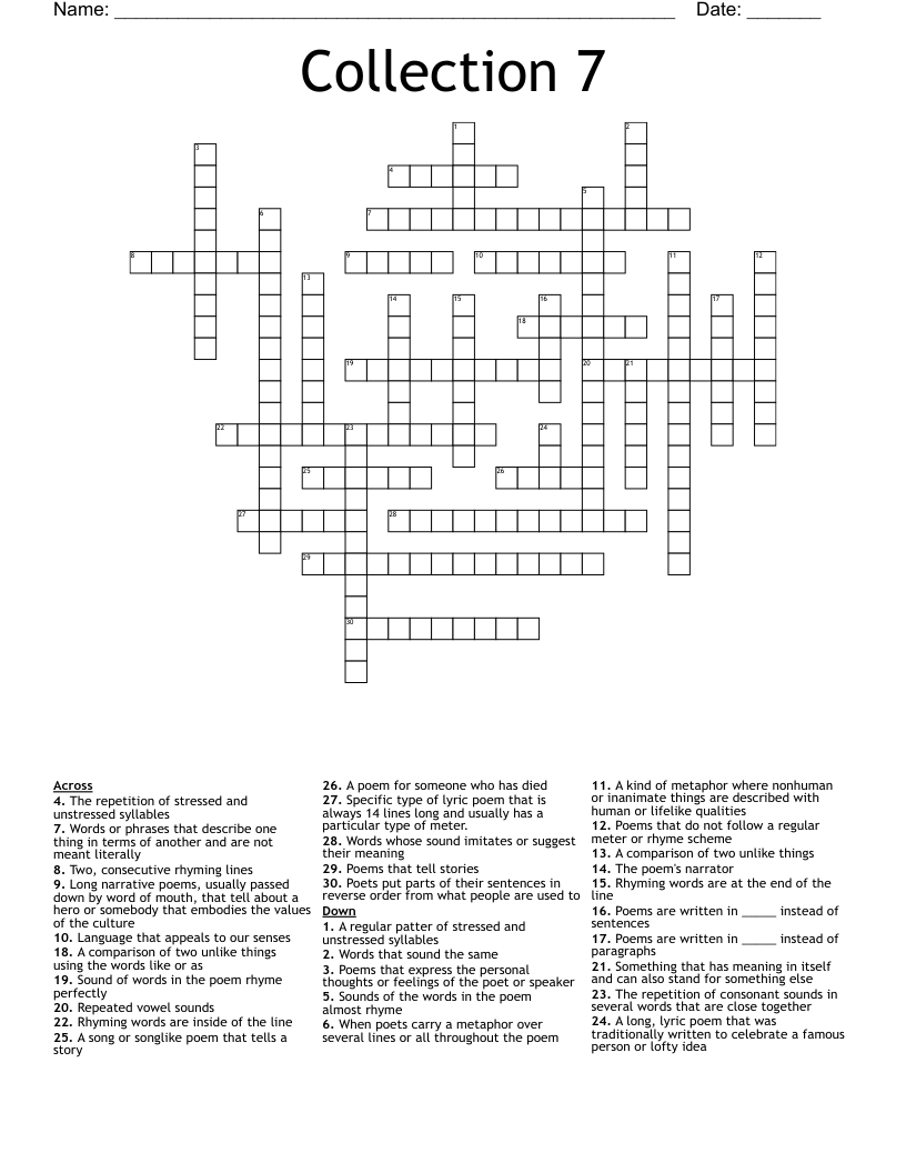 Poetry Language Features Crossword WordMint