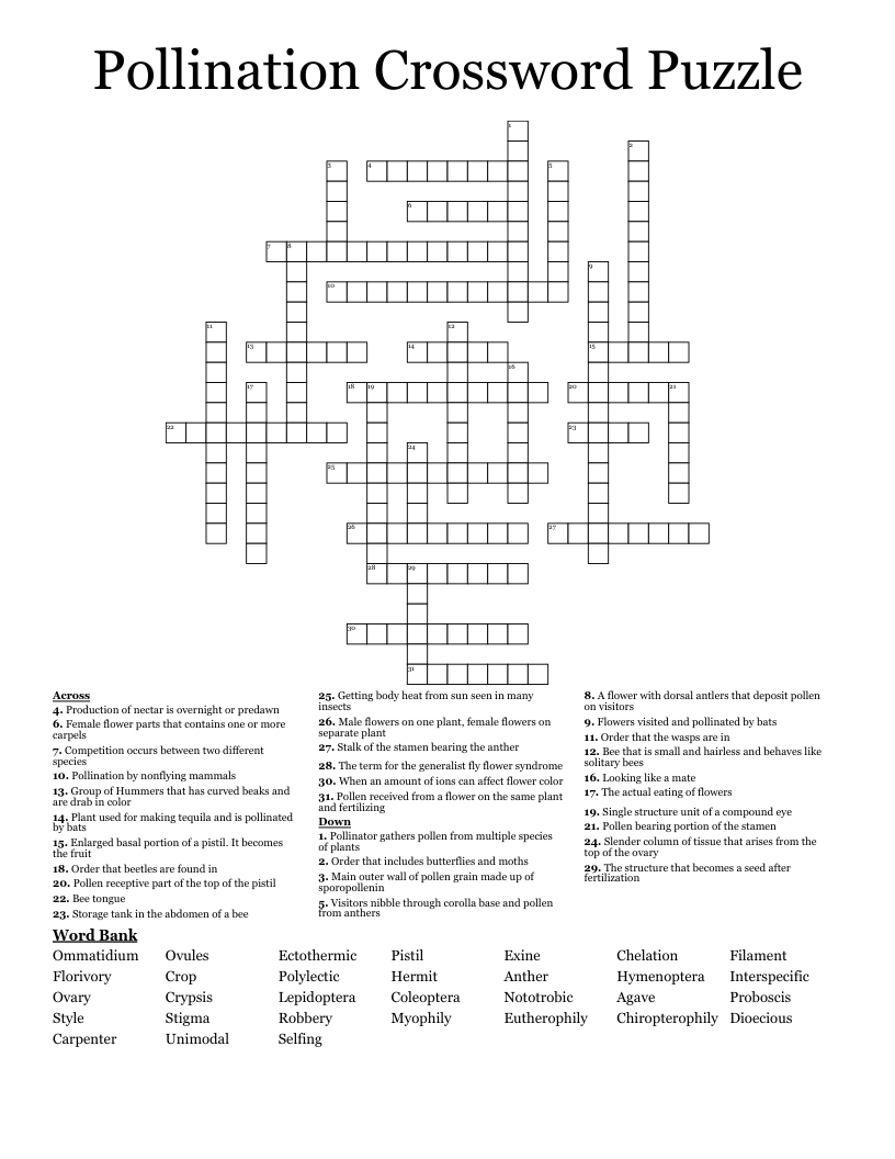 Pollination Crossword Puzzle WordMint