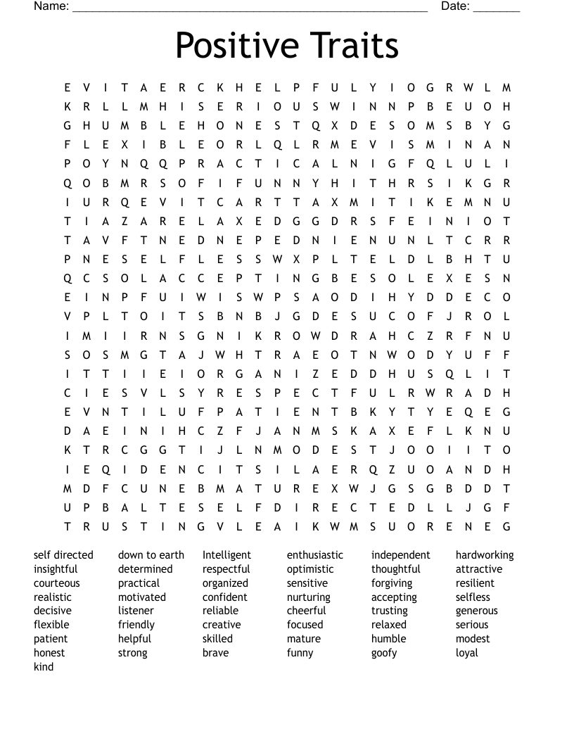 Positive Traits Word Search WordMint Positive Traits Word Search WordMint