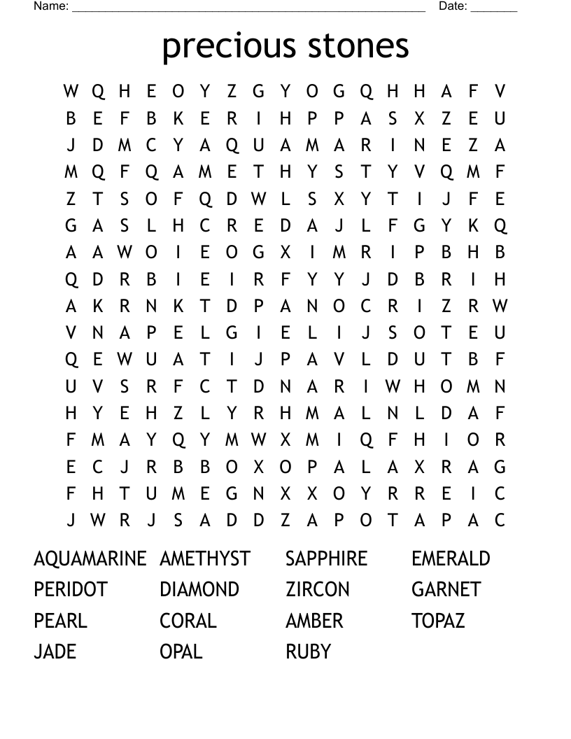 Precious Stones Word Search WordMint