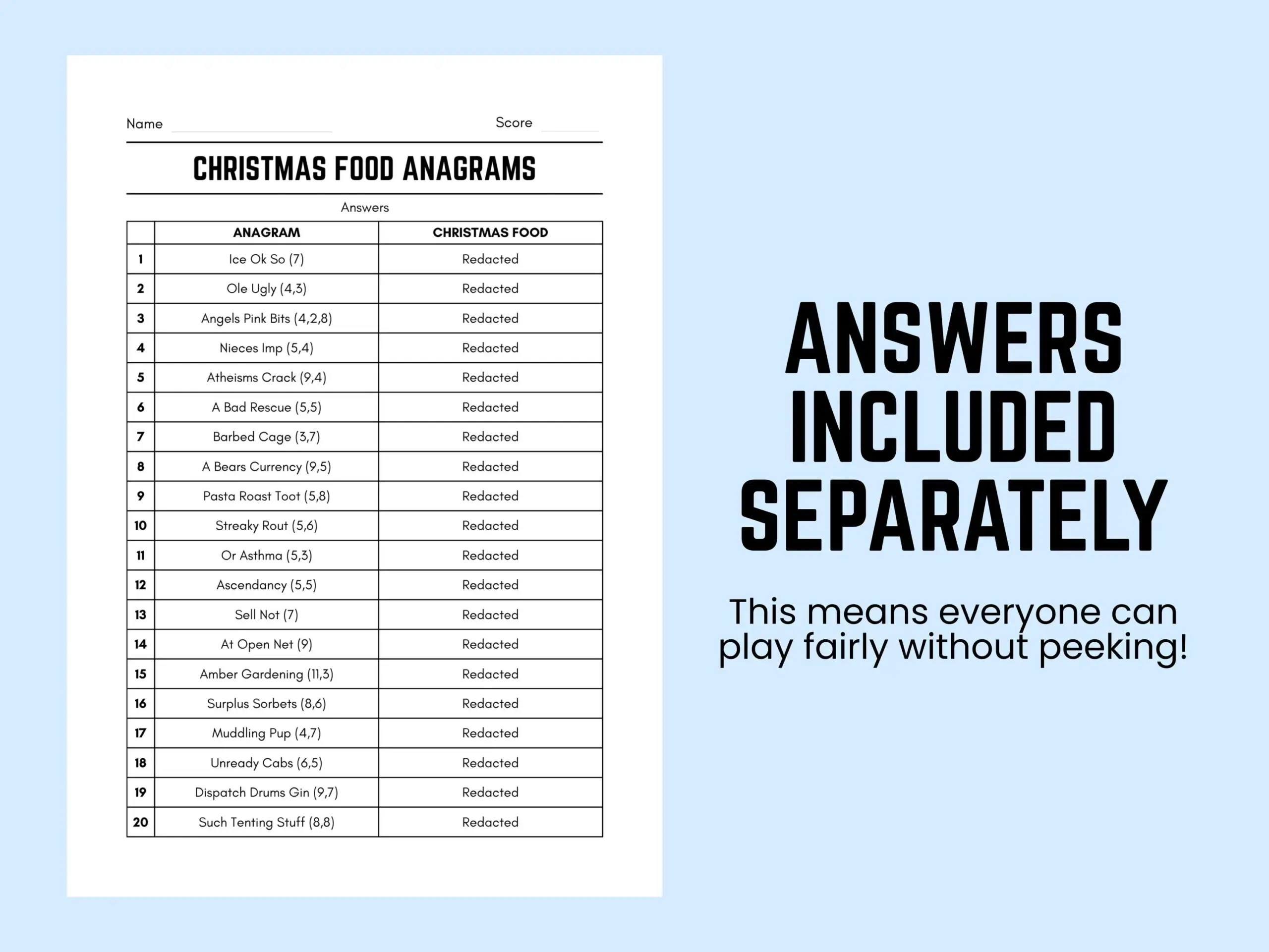 Printable Christmas Anagrams Quiz With Answers Fun Word Puzzles Word Scramble Game Downloadable Table Quiz Pub Quiz Sheets Etsy