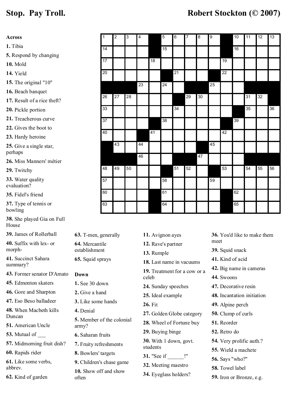 Printable Crosswords Puzzles Printable Party Favors