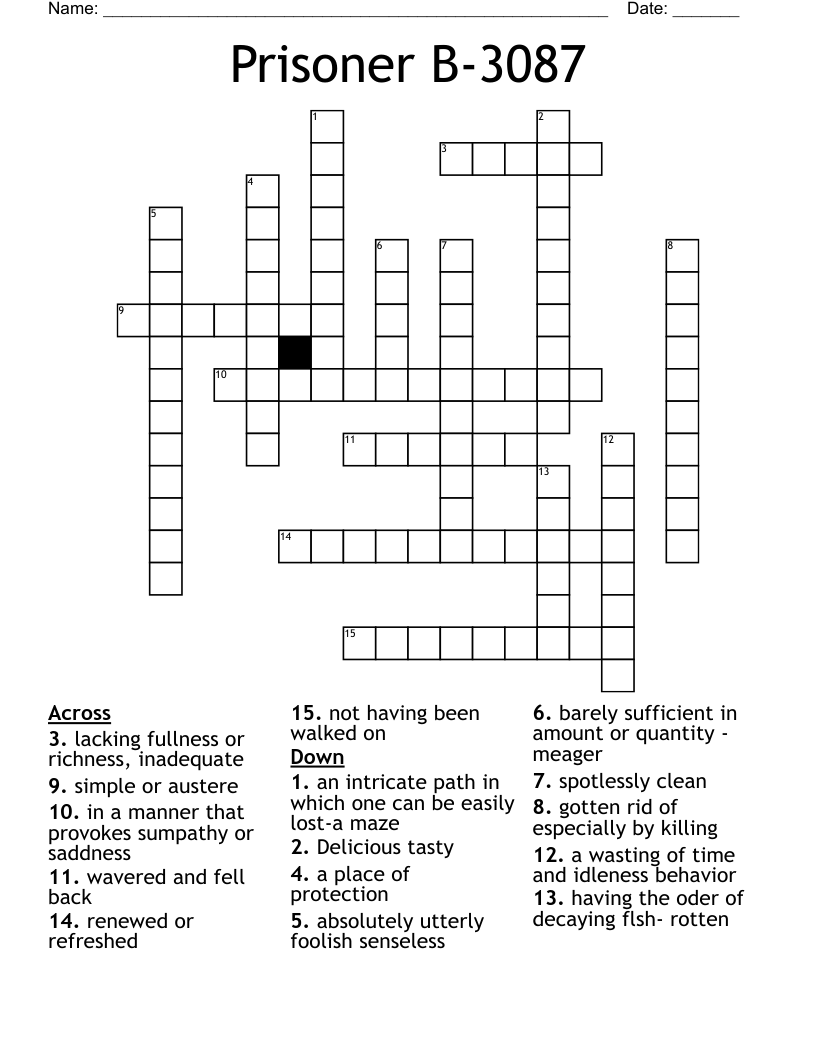 Prisoner B 3087 Word Search WordMint
