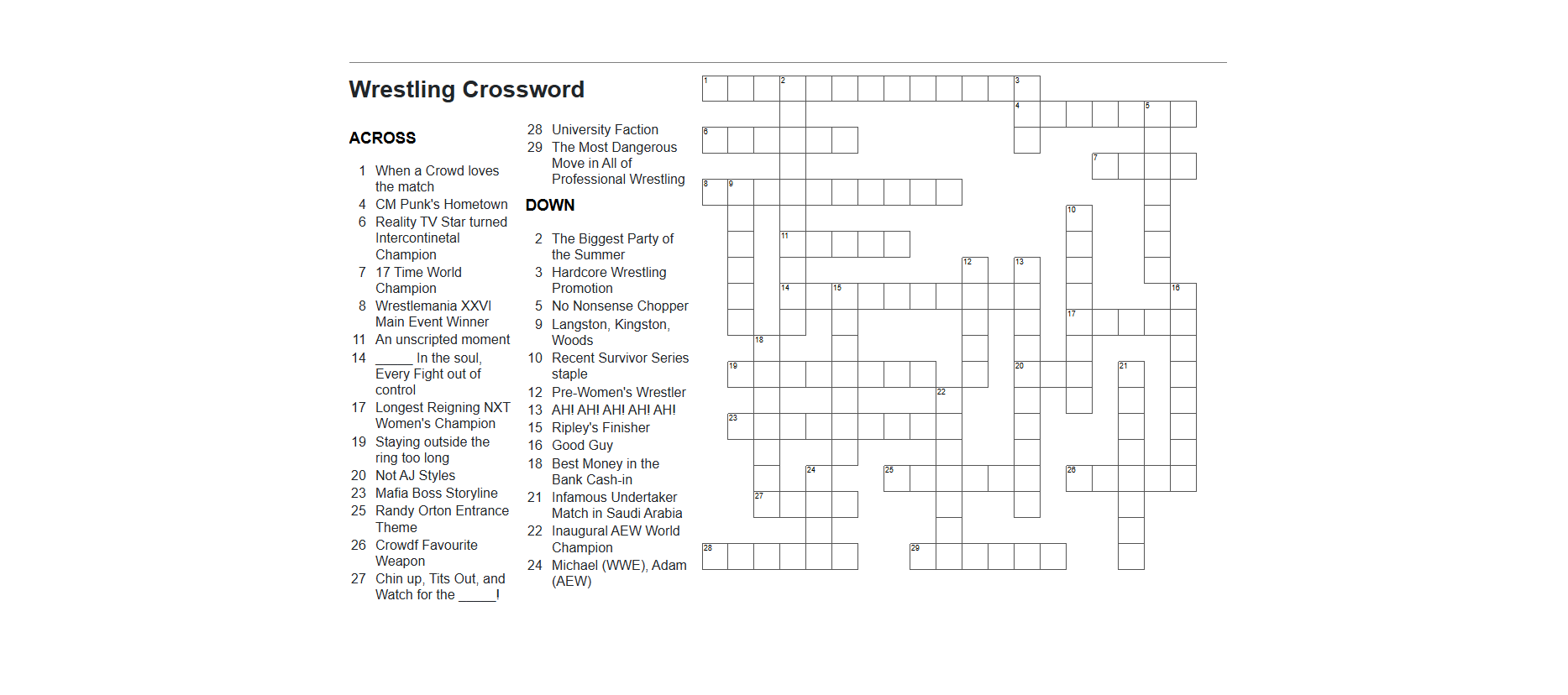 Pro Wrestling Crossword R SquaredCircle
