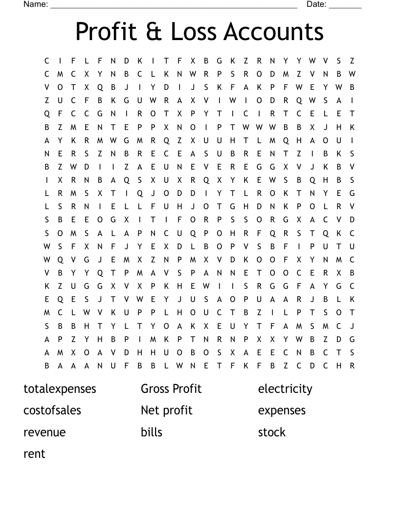 Profit Loss Accounts Word Search WordMint