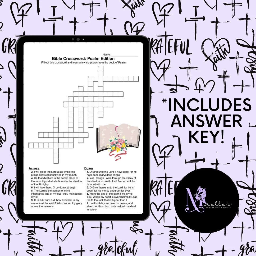 Psalm Bible Crossword Scripture Bible Study Bible Trivia Christian Games Sunday School Activity Word Search Crossword Puzzle Etsy