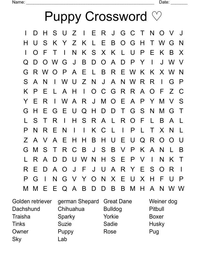 Puppy Crossword Word Search WordMint