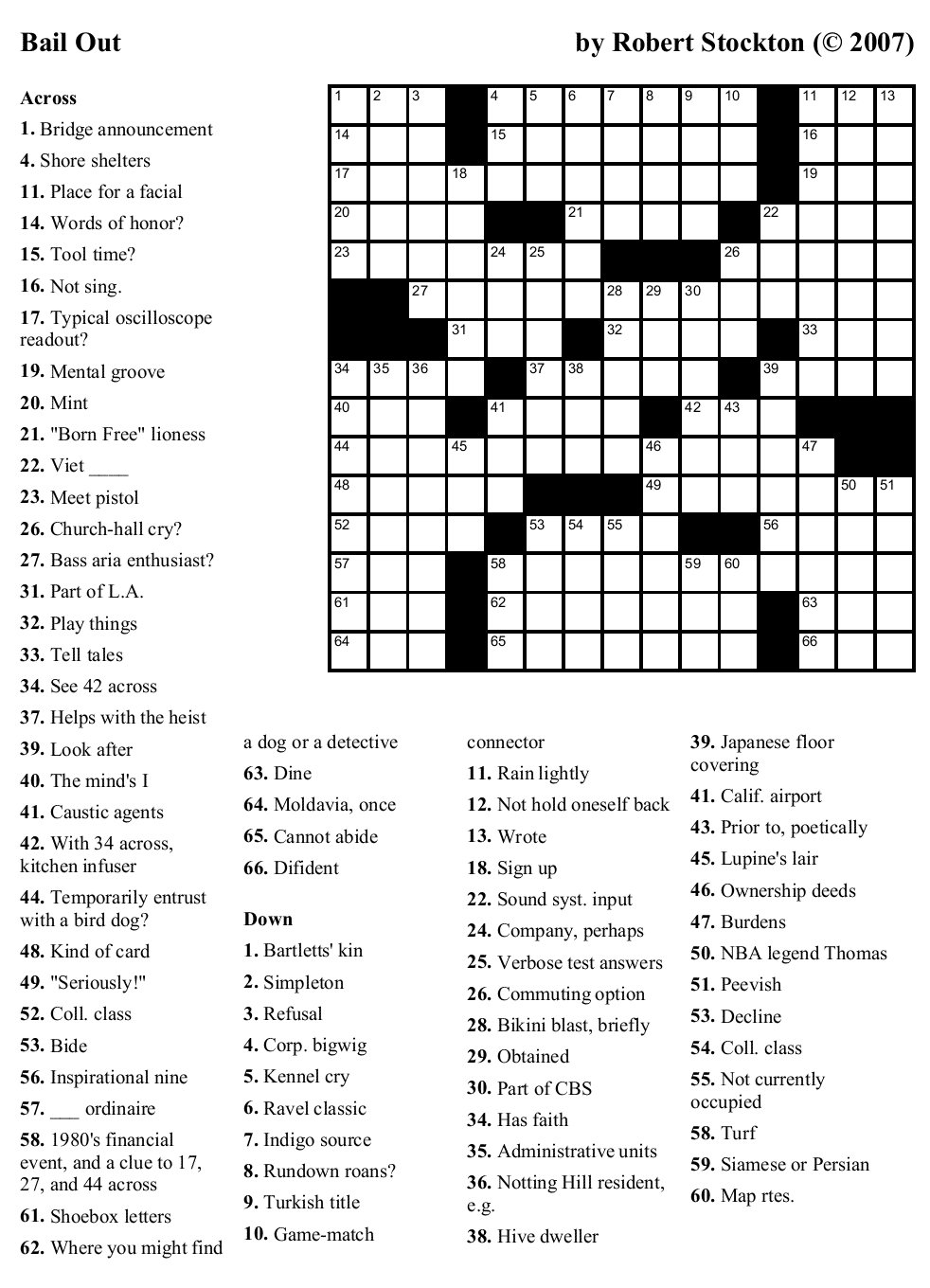 Puzzle 5 Bail Out Beekeeper Crosswords