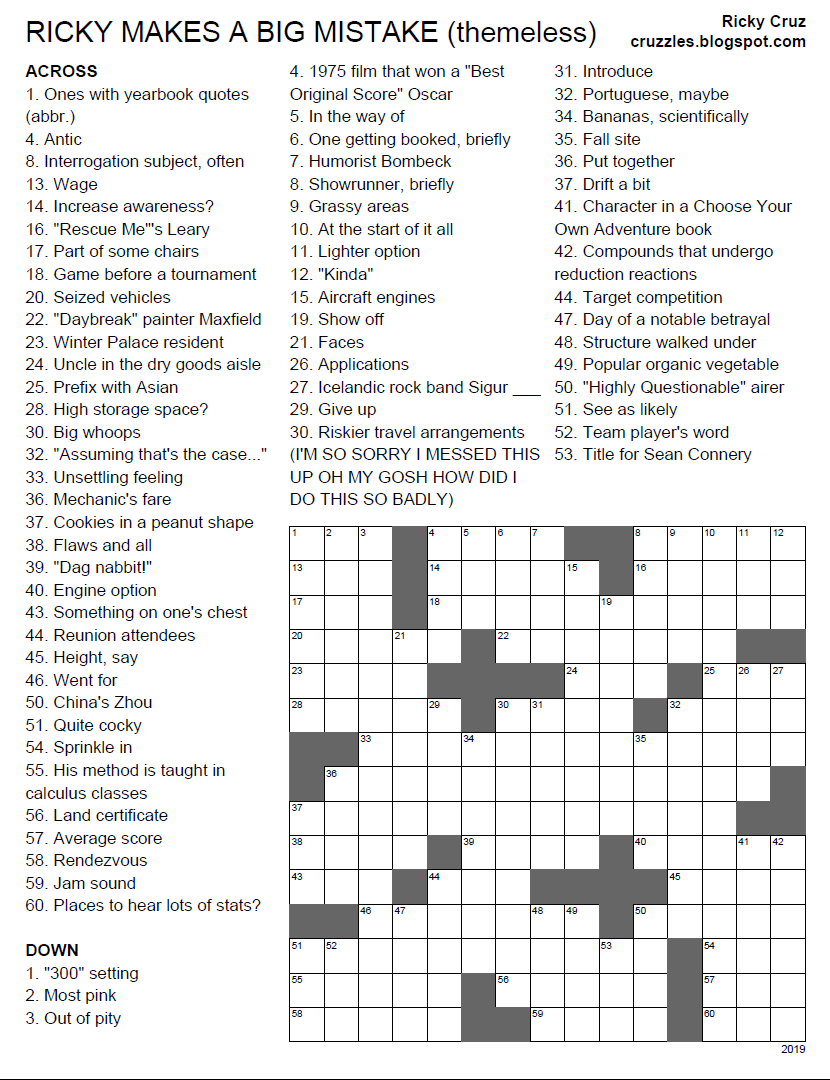 Puzzle Ricky Makes A Big Mistake themeless R crossword