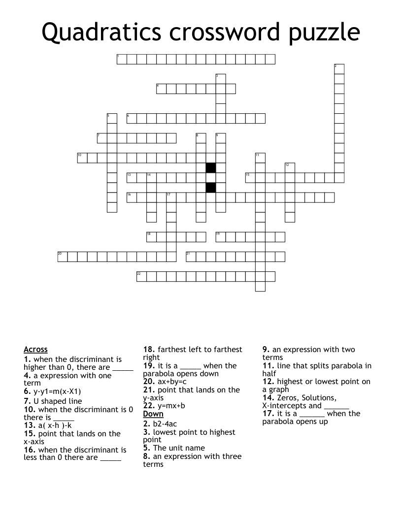 Quadratics Crossword Puzzle WordMint
