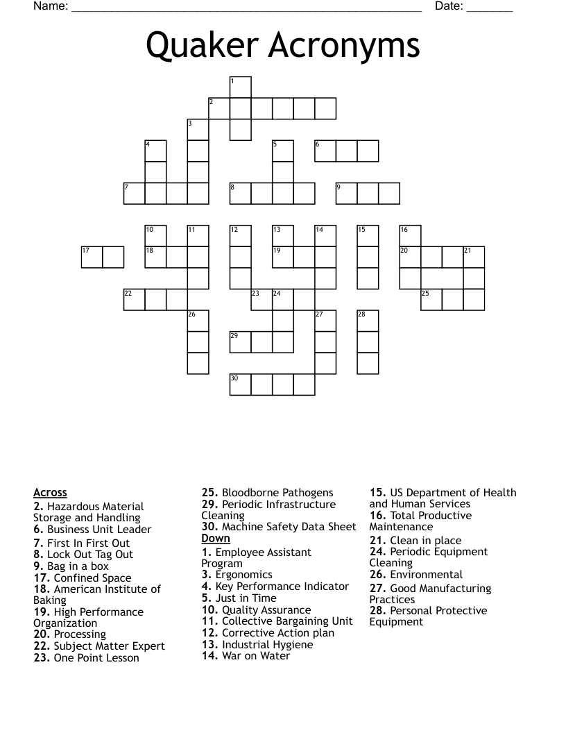 Quaker Acronyms Crossword WordMint Quaker Acronyms Crossword WordMint