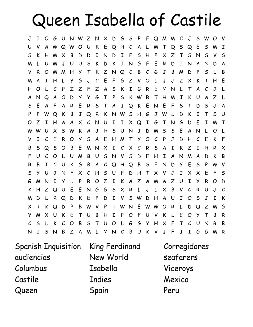 Queen Isabella Of Castile Word Search WordMint