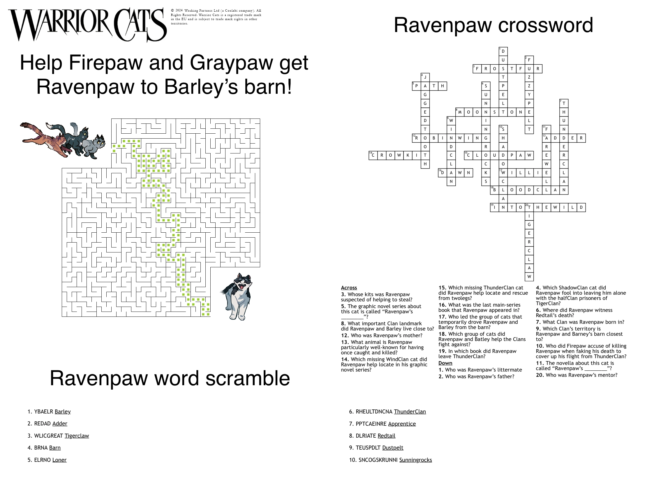 Ravenpaw Activity Sheet Warrior Cats Ravenpaw Activity Sheet Warrior Cats