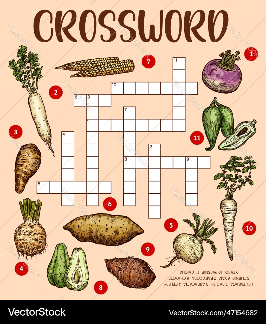 Raw Isolated Vegetable Sketches Crossword Puzzle Royalty Free Vector VectorStock