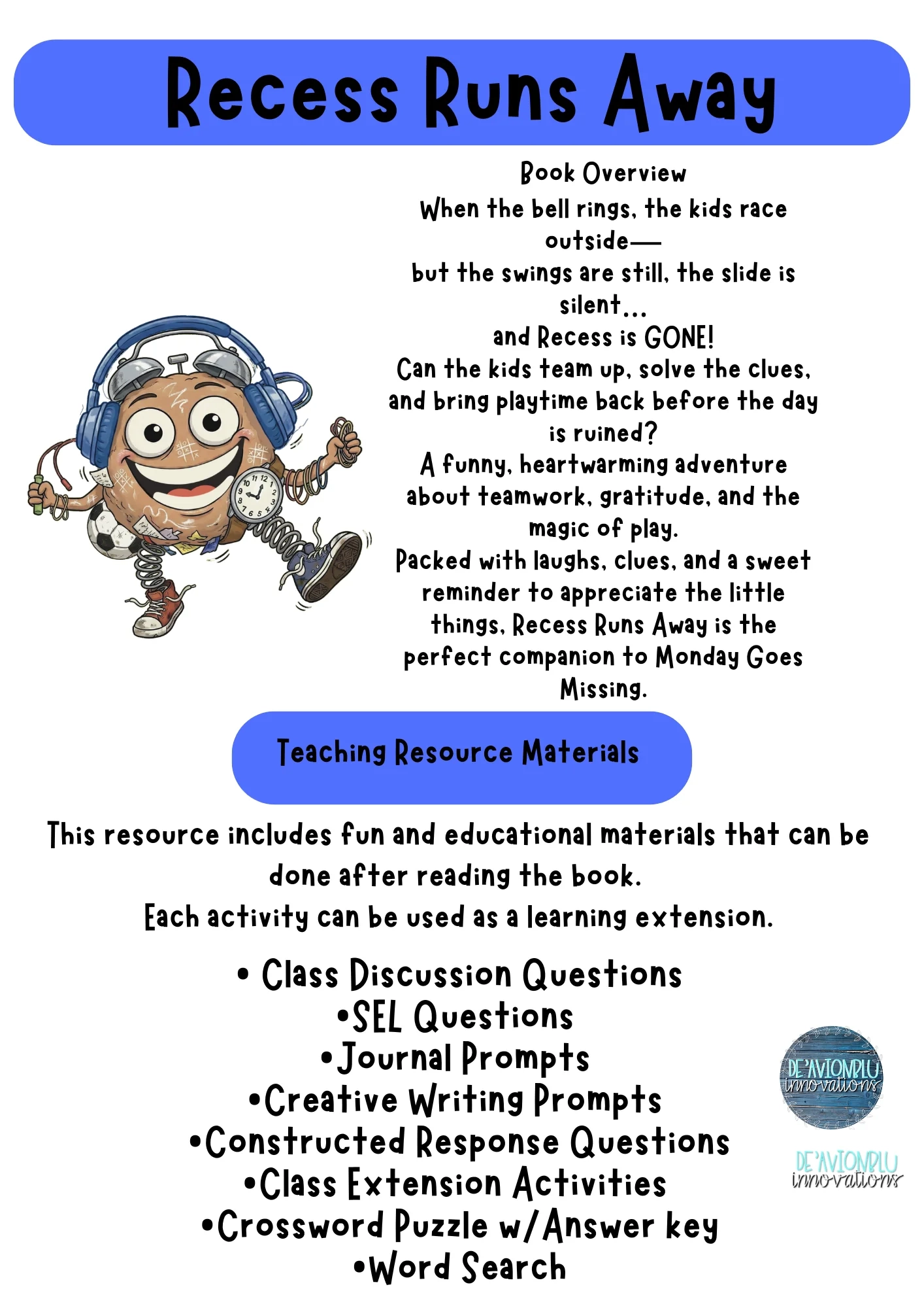 Recess Goes Missing Writing Resource De AvionBlu Innovations