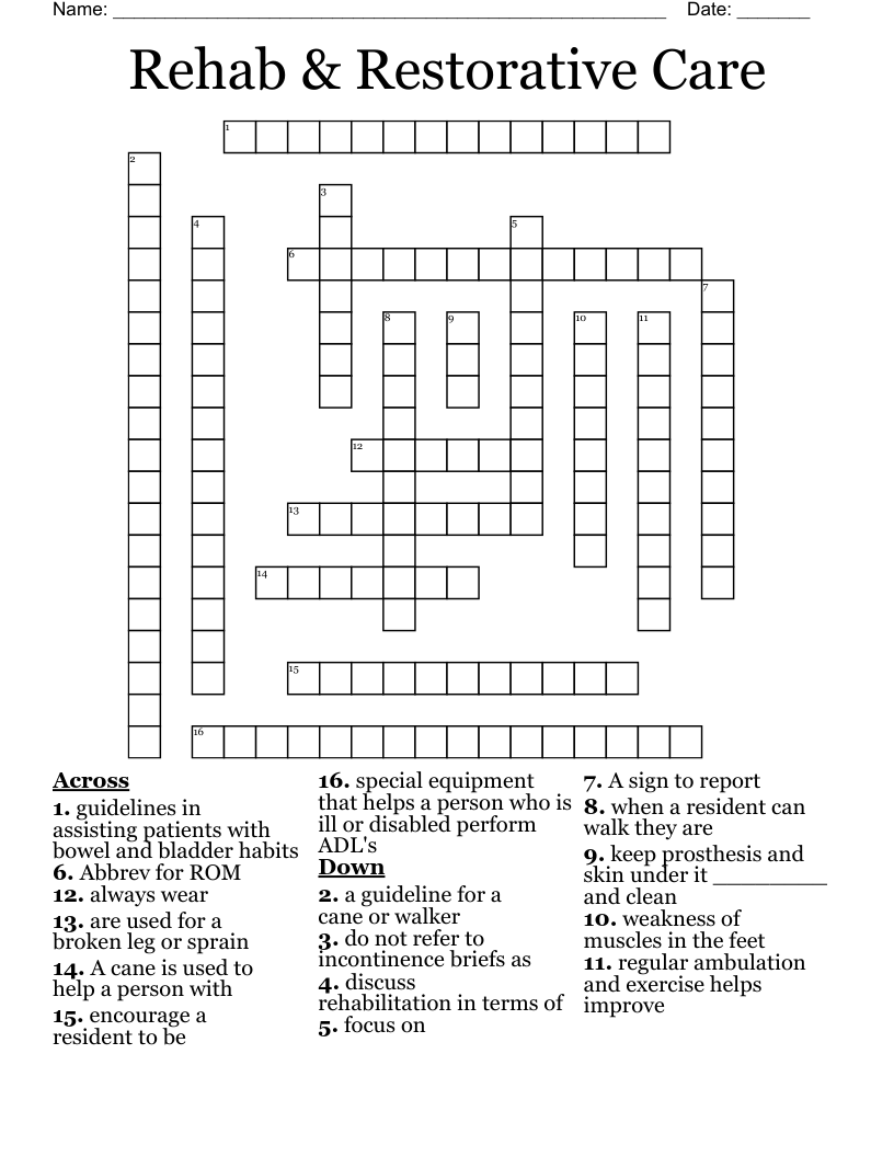 Rehab Restorative Care Crossword WordMint Rehab Restorative Care Crossword WordMint