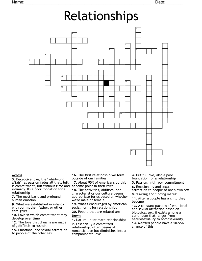 Relationships Crossword WordMint