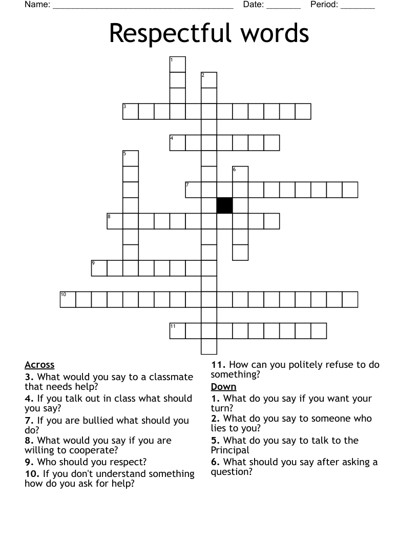 Respectful Words Crossword WordMint