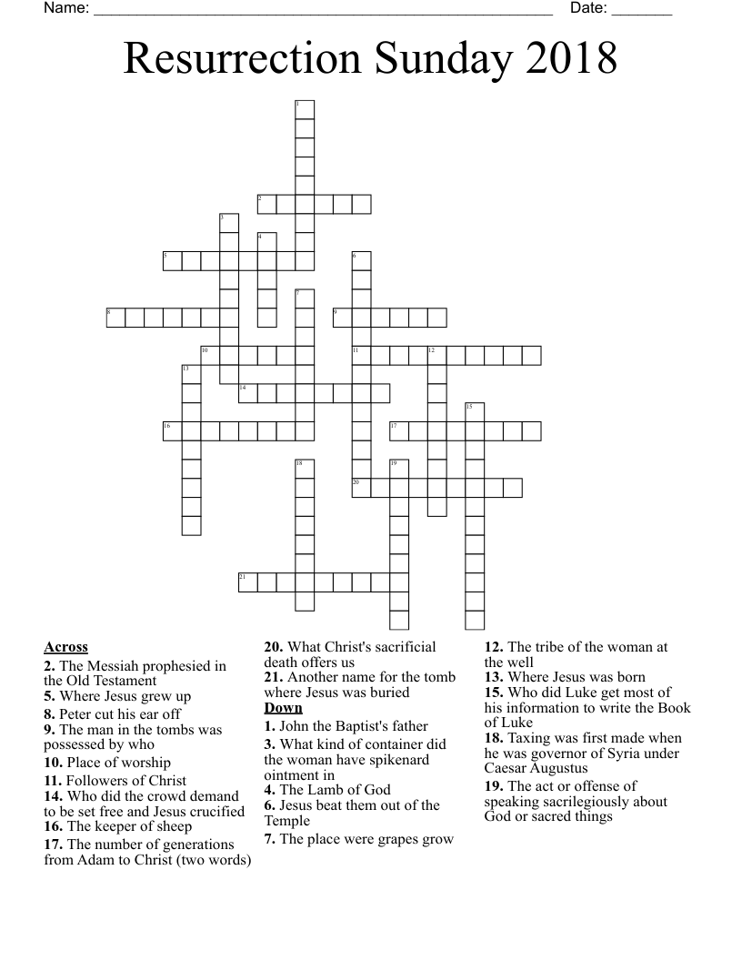 Resurrection Sunday 2018 Crossword WordMint