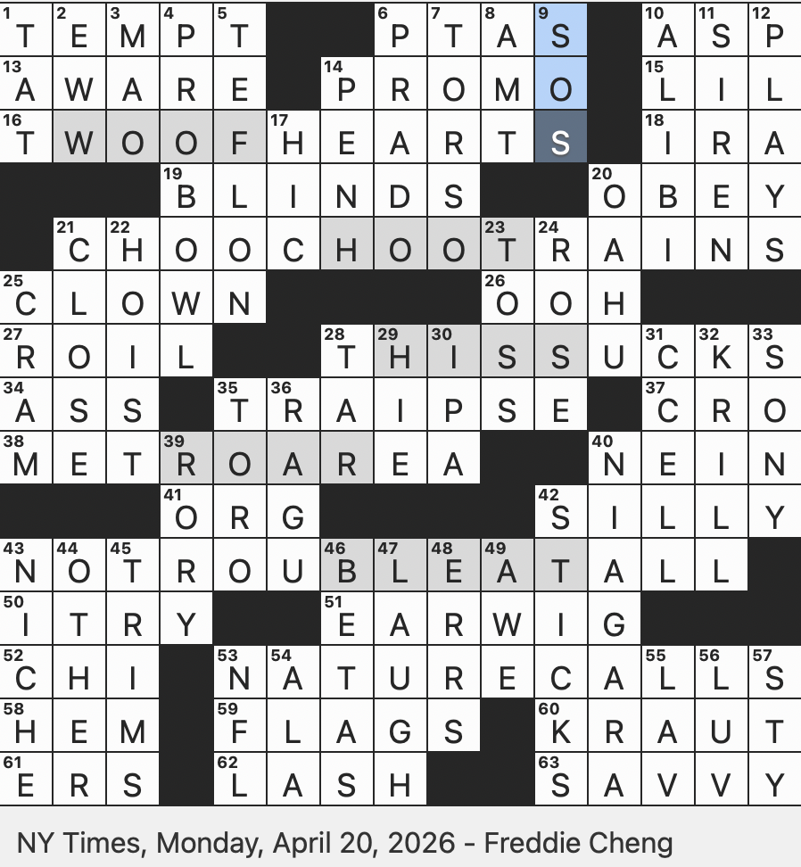 Rex Parker Does The NYT Crossword Puzzle Filtered Food For Whales MON 4 20 26 Move In A Hurry Old style I Need To Use The Bathroom Sweetie To Brits 