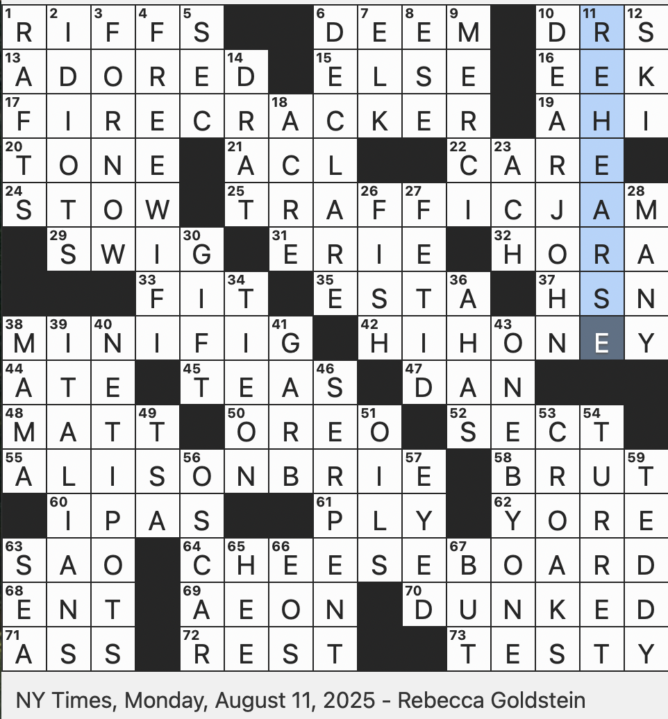 Rex Parker Does The NYT Crossword Puzzle Lego Piece In The Shape Of A Person Or Animal MON 8 11 25 Small Tower On A Castle Recipient Of Two Golden Globe