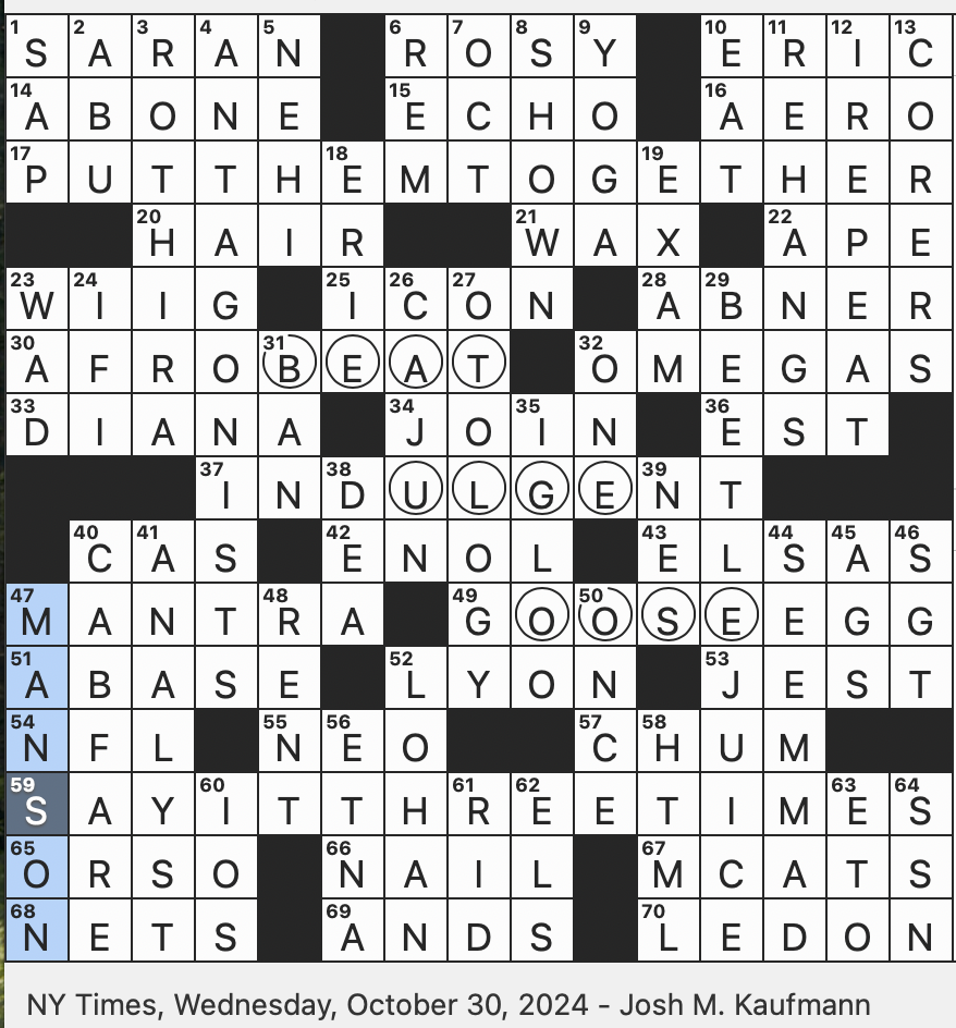 Rex Parker Does The NYT Crossword Puzzle Louisiana Acadian WED 10 30 24 Wrap On A Roll Symbols Of Electrical Resistance Father Of In Arabic Classic Soda Brand 