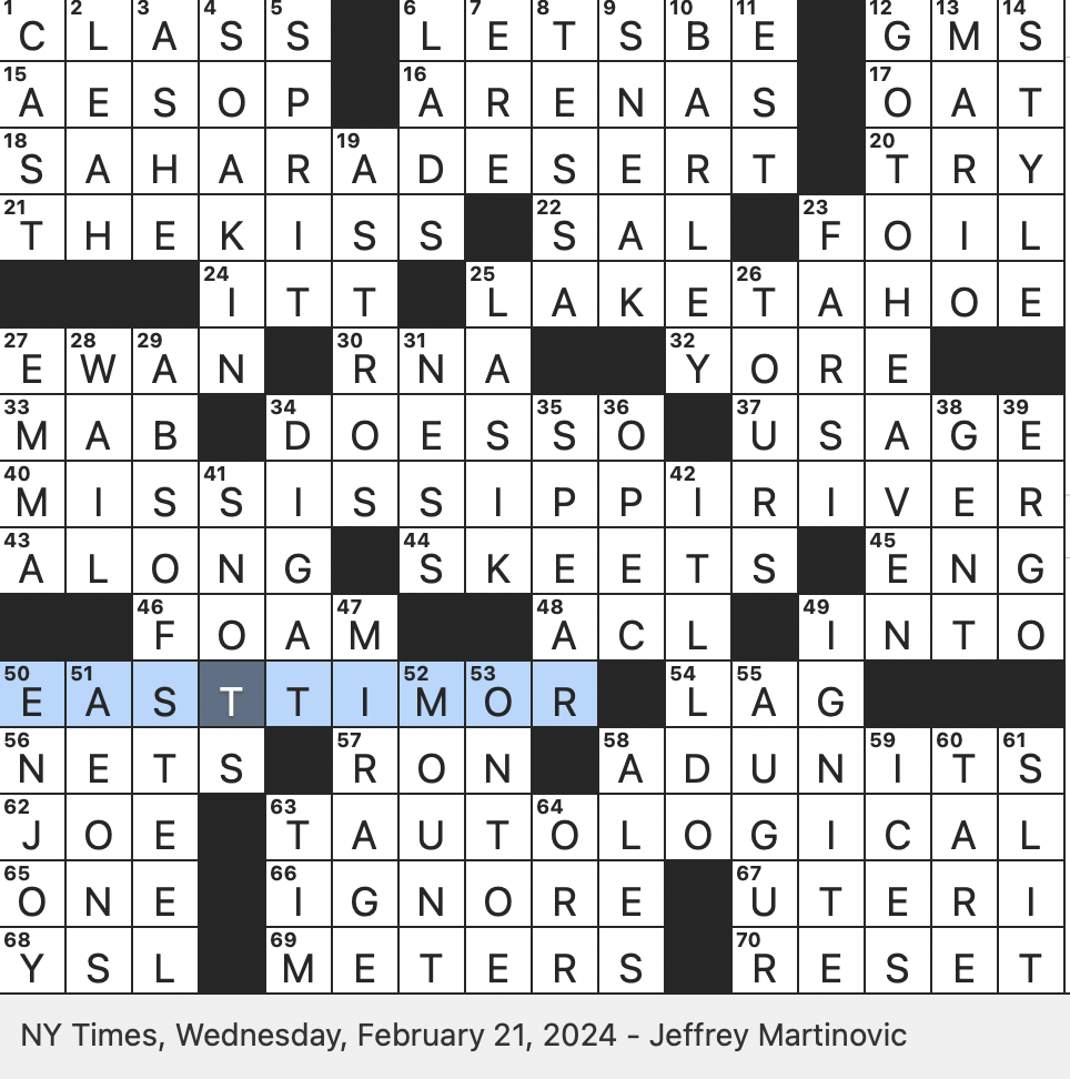 Rex Parker Does The NYT Crossword Puzzle Shakespearean Fairy Queen WED 2 21 24 Rodin Sculpture Featuring A Couple Whose Lips Don t Quite Touch Clay Targets Informally Commonly Torn Band 