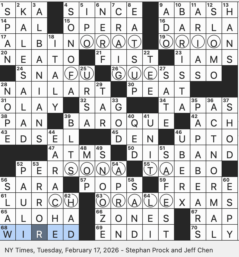 Rex Parker Does The NYT Crossword Puzzle Spoiled Girl In Finding Nemo TUE 2 17 26 Physicist Wolfgang Who Proposed The exclusion Principle Material In A Classical Timepiece Oh That