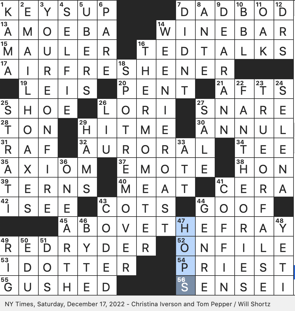 Rex Parker Does The NYT Crossword Puzzle Start Of An Old Advice Column SAT 12 17 22 Forked tailed Fliers Honorific That Translates To Born Before Eschews A Cab Say 