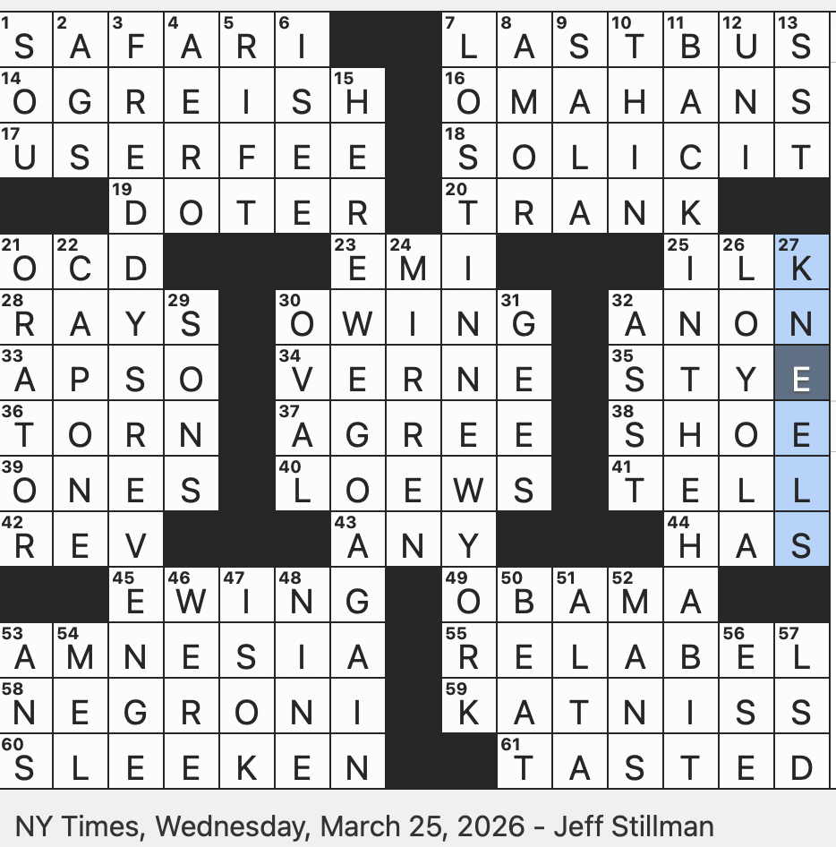 Rex Parker Does The NYT Crossword Puzzle Swahili For journey WED 3 25 26 Suffers No Damage Sea Urchin To A Sushi Chef Something A Commuter Might Need To Catch