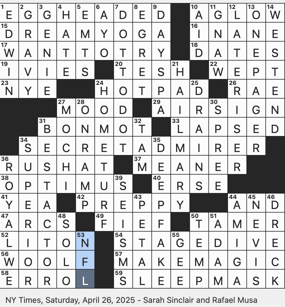 Rex Parker Does The NYT Crossword Puzzle That s So Relatable In Modern Slang SAT 4 26 25 Convincing A I created Video Gossip Girl Fashion Descriptor Short Product Overview In Business Lingo 