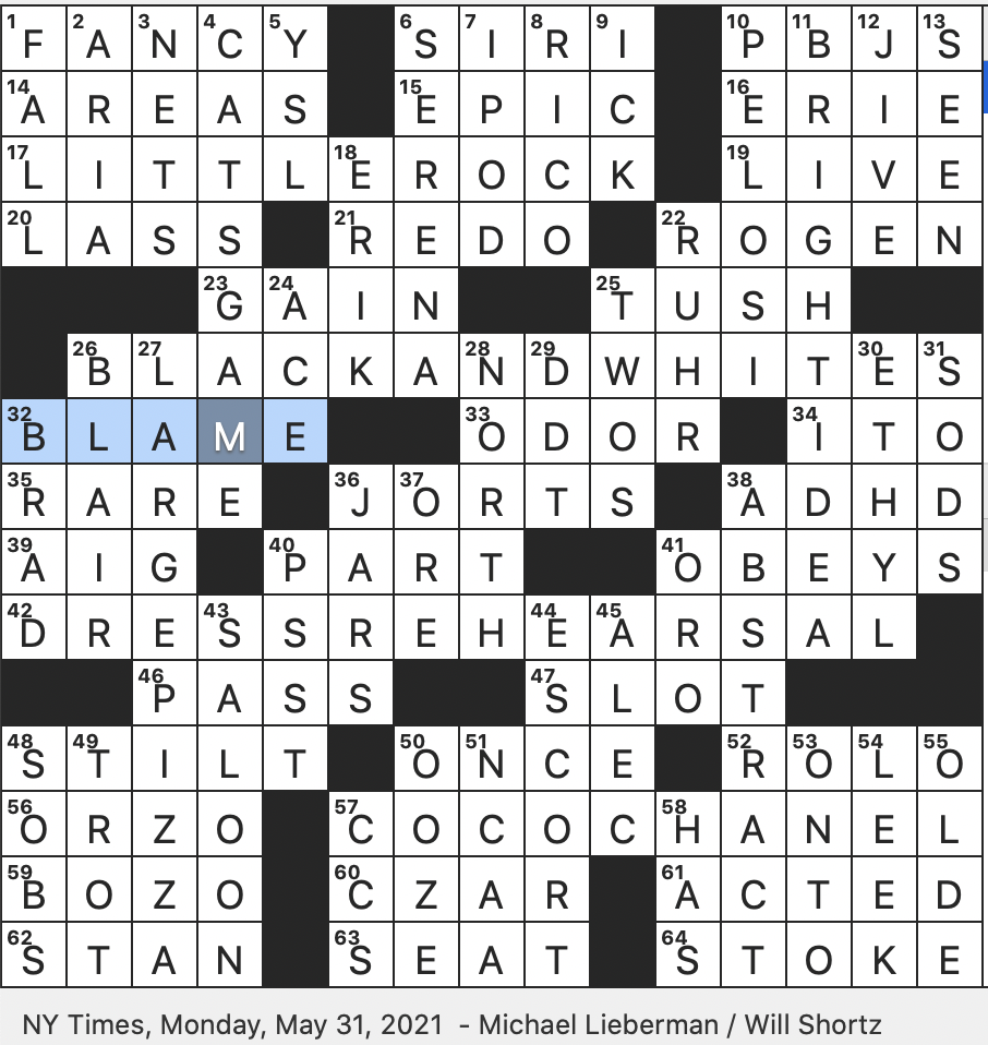 Rex Parker Does The NYT Crossword Puzzle Tie In Tic tac toe MON 5 31 21 German Industrial Valley Quaint Shoppe Descriptor Bicolor Cookies Also Called Half moons